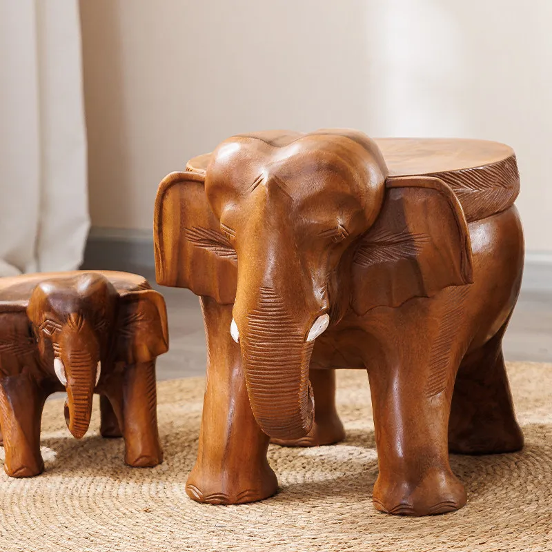 Solid Wood Elephant Stool Animal Seat Small Low Bench for Kids Entryway Shoe Changing Home Decor Creative Wooden Stool 코끼리 의자