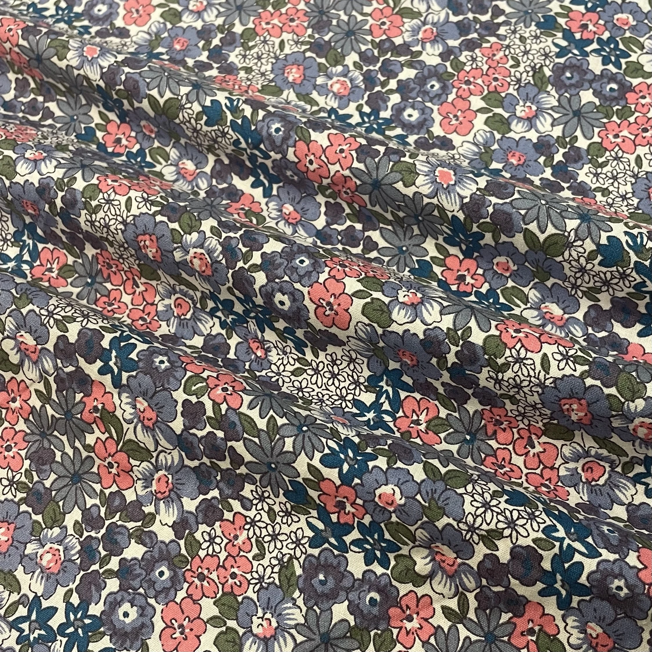 Red Blue Plants Flowers 100% Pure Cotton 40S Like Liberty Fabric Digital Printing For Sewing Cloth Dresses Skirt Kids Design DlY