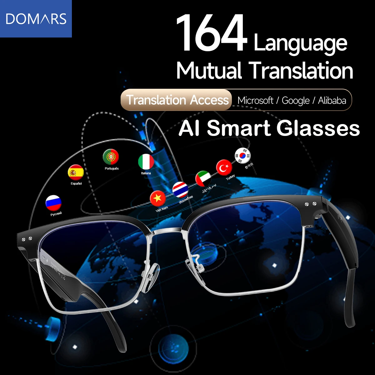 

Domars Smart Glasses AI Bluetooth Audio Call Intelligent Dialogue Video Translation Voice Assistant Waterproof Sunglasses