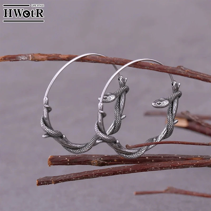 1pair Vintage Punk Creative Python Twisted Branch Hoop Earrings For Women Personalized Snake Exaggerated Jewelry Accessories