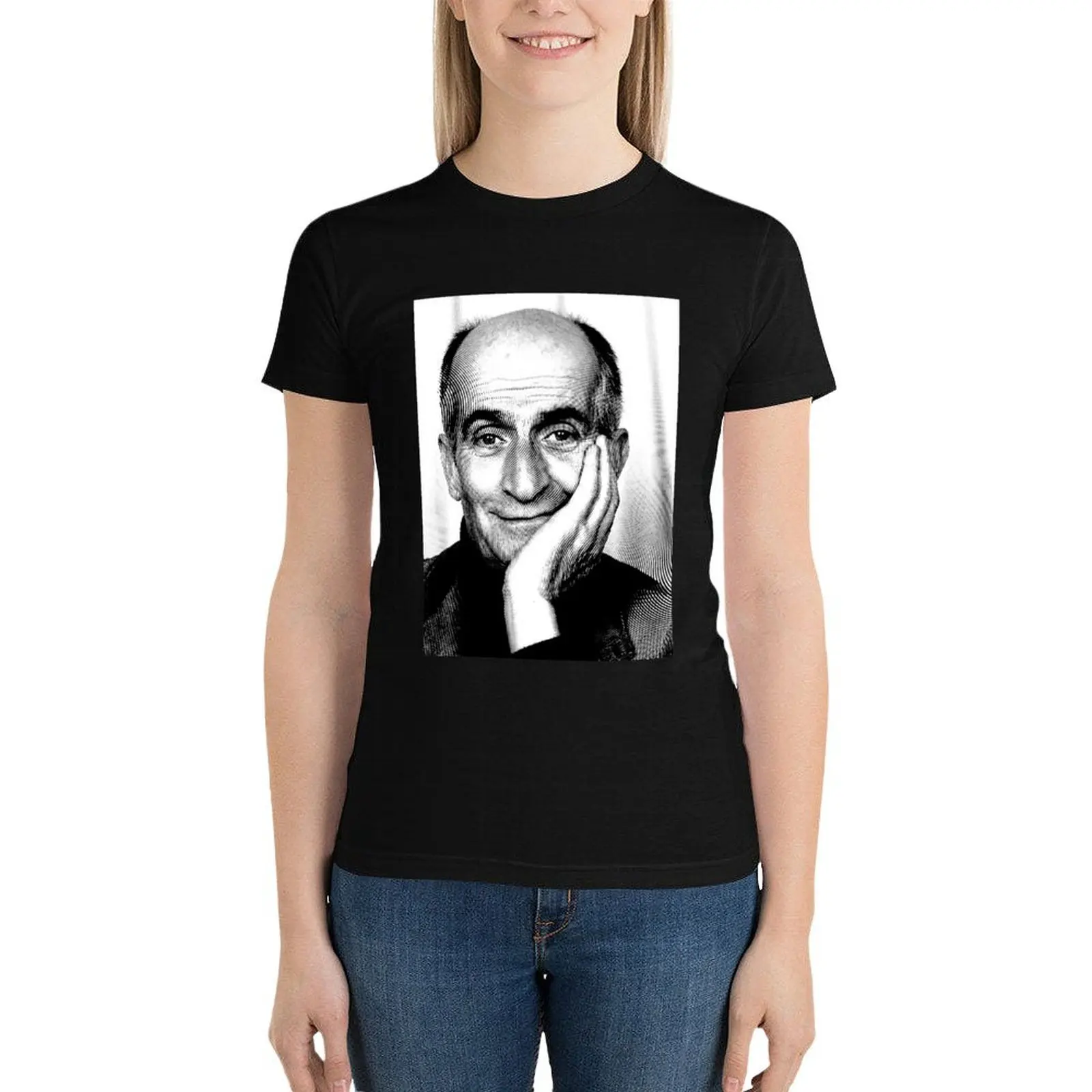 Black & White Portrait (Linocut) Of Louis de Funès T-Shirt tees Short sleeve tee western t-shirt dress for Women