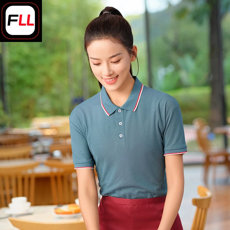 

Hotel waiter work uniformTWomen's summer short-sleeve shirts for catering, coffee shops, Western restaurants, hot pot and milk t