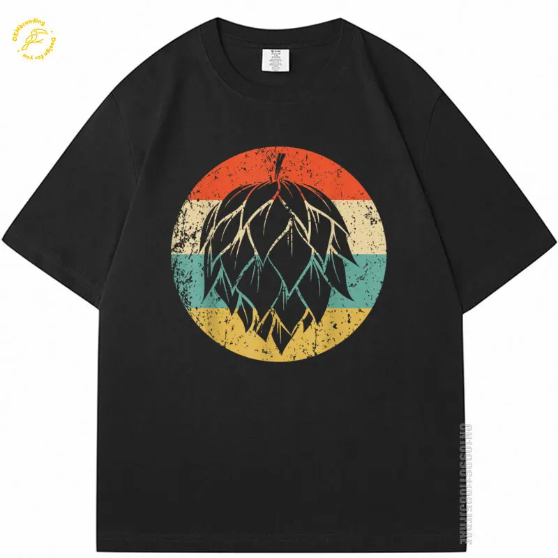 

2025 100% Cotton Man Tshirt Hops Retro Style Craft Beer Oversized T-Shirt Summer Tops Harajuku Camisa Masculina Tee Shirt Funny