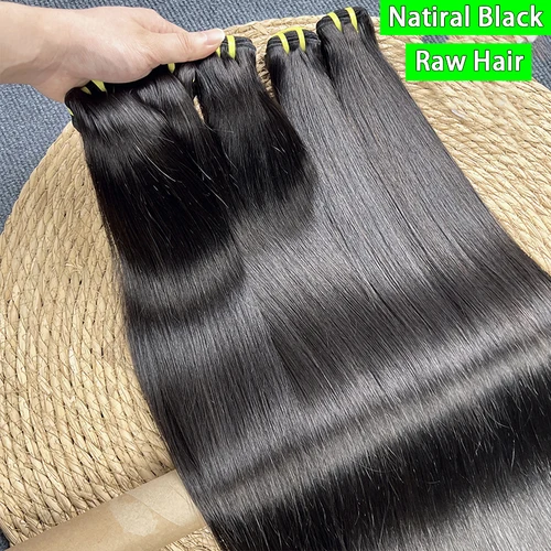 Imagen 2 del producto Extensiones de cabello humano 100% liso de hueso tejido de cabello virgen crudo sin procesar extensiones de doble trama Tissage para mujeres negro Natural
