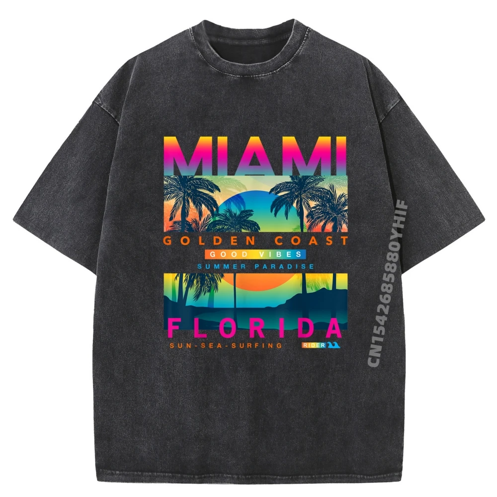 

Graphic Tees Wear Miami Florida Miami Colorful Men's T-Shirt Printed Tees Mens Retro Washed T Shirts Funny