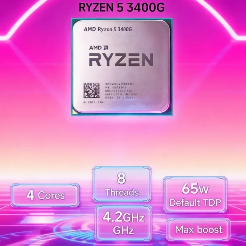 

AMD Ryzen 5 3400G R5 3400G 4 Core 8 Thread 3.7GHz 4.2GHz Radeon Vega 11 Graphics AM4 DDR4 65W Desktop Gaming APU