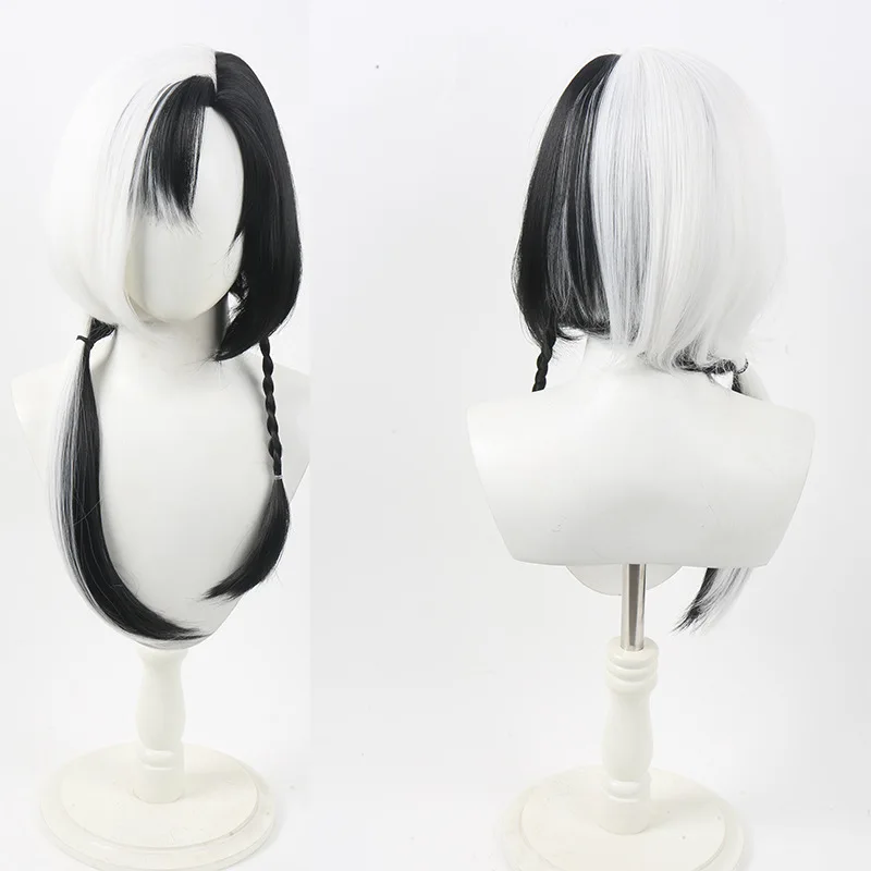Girls Anime Style Cosplay Wig White Black Mixed Color Long Braid Fluffy Synthetic Wig For Party Female Amine Cos Wig Daily Wear