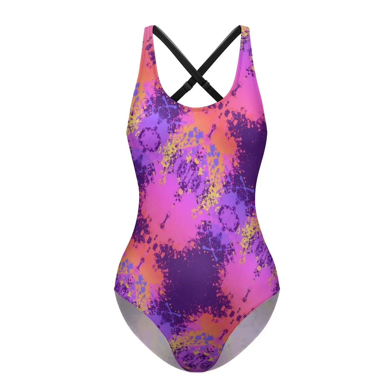 Purple Splatter Swimsuit Abstract Print One Piece Swimwear Push Up Pool Monokini Cross Back Swimsuits Women Pattern Beach Wear