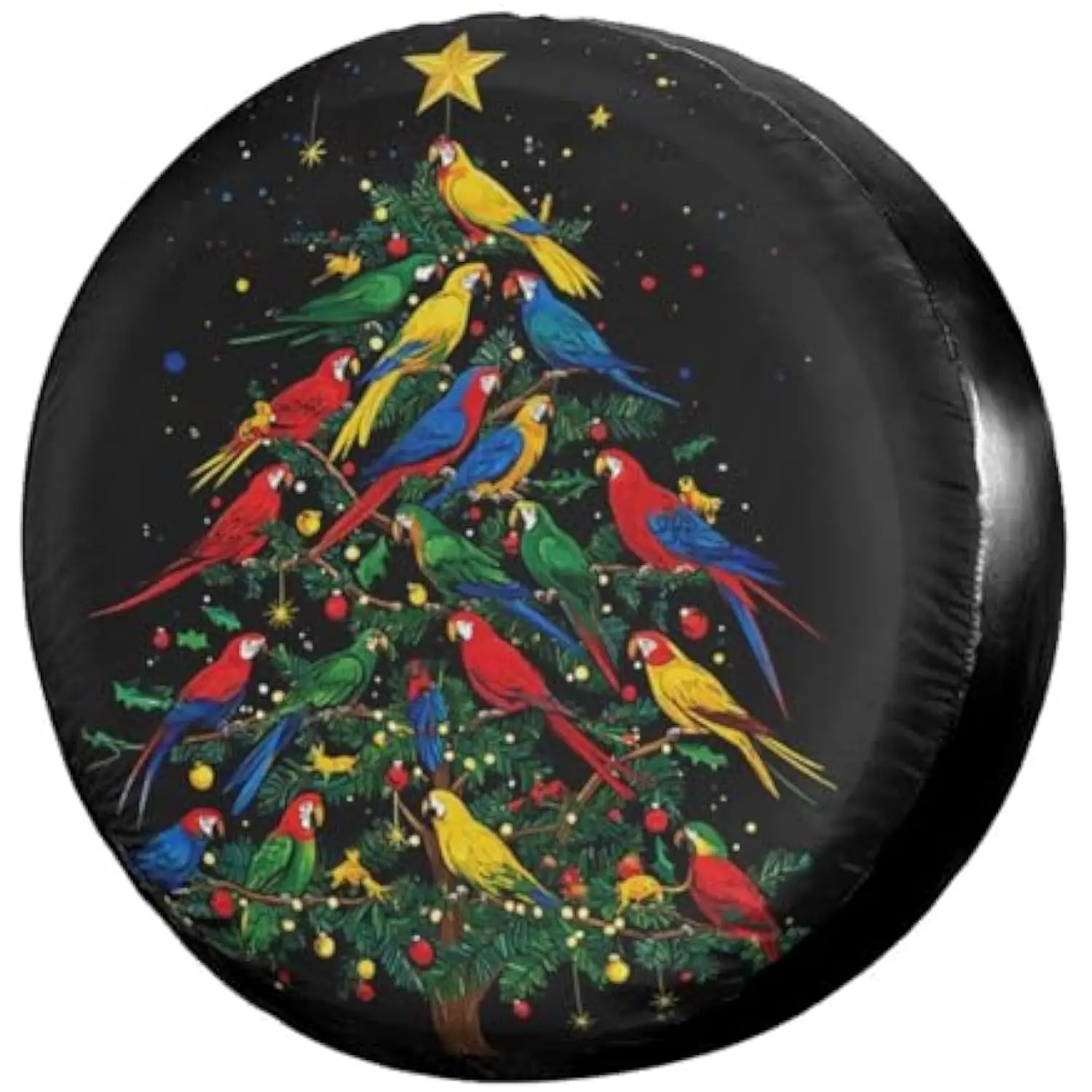 Colorful Parrots Christmas Tree Spare Tire Cover Waterproof UV Sun Wheel Protector for SUV Truck RV