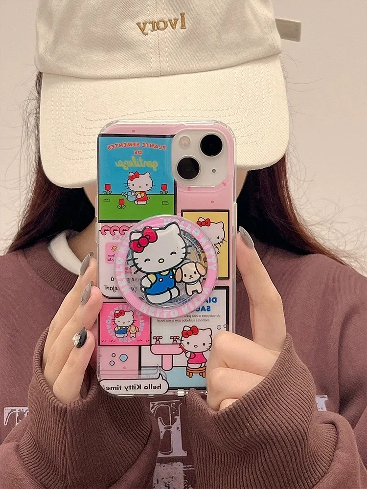 Cartoon Cute Pink Hello Kitty Calendar Magsafe Wireless Charge Magnetic Holder Cover For iPhone 12 13 14 15 Pro Max Case