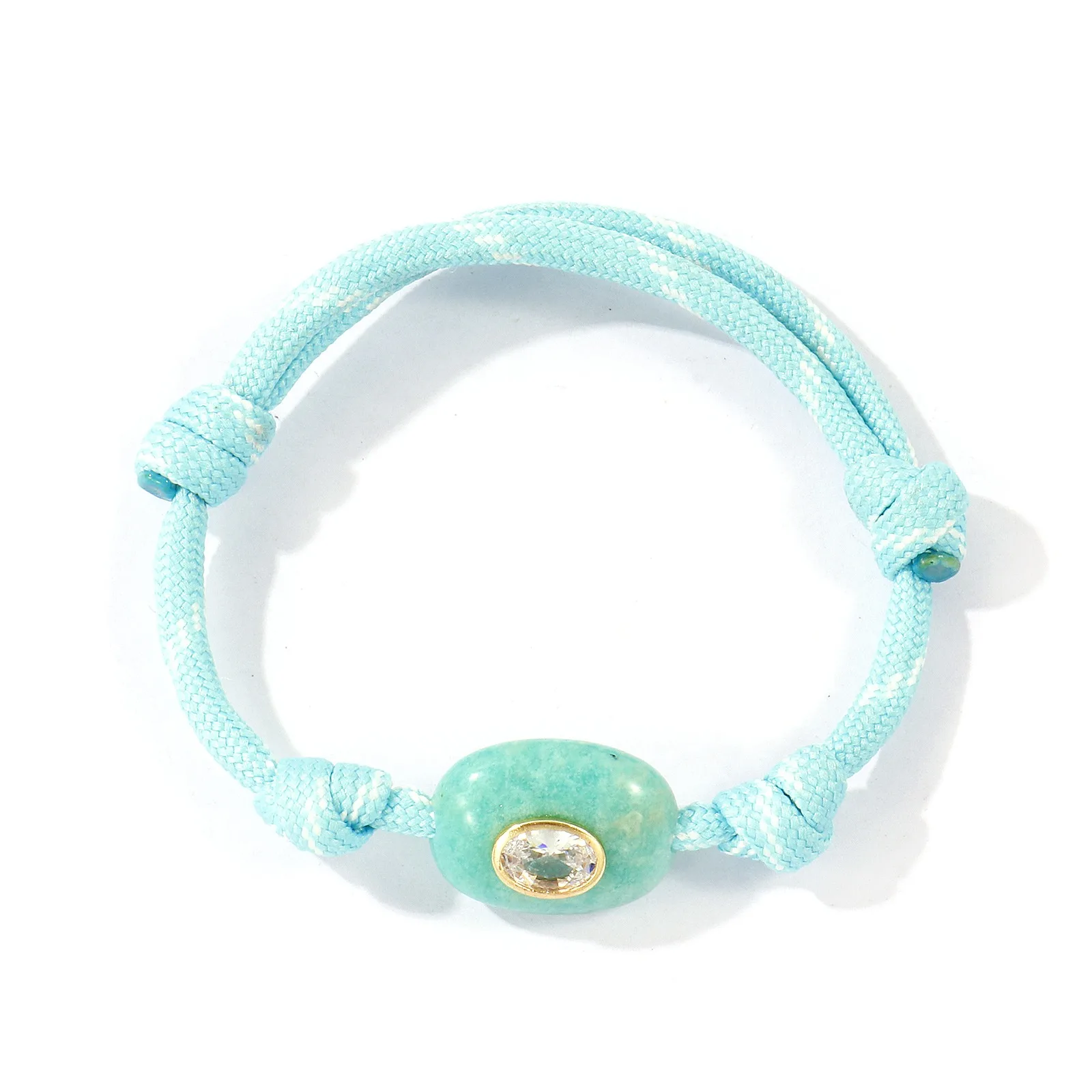 1 Stück handgefertigtes geflochtenes Seilarmband aus Polyesterkordel mit ovalen Natursteinperlen, Zirkon und Messinganhänger, gewebtes Armband für Frauen und Männer, Geschenk. – Detail 6