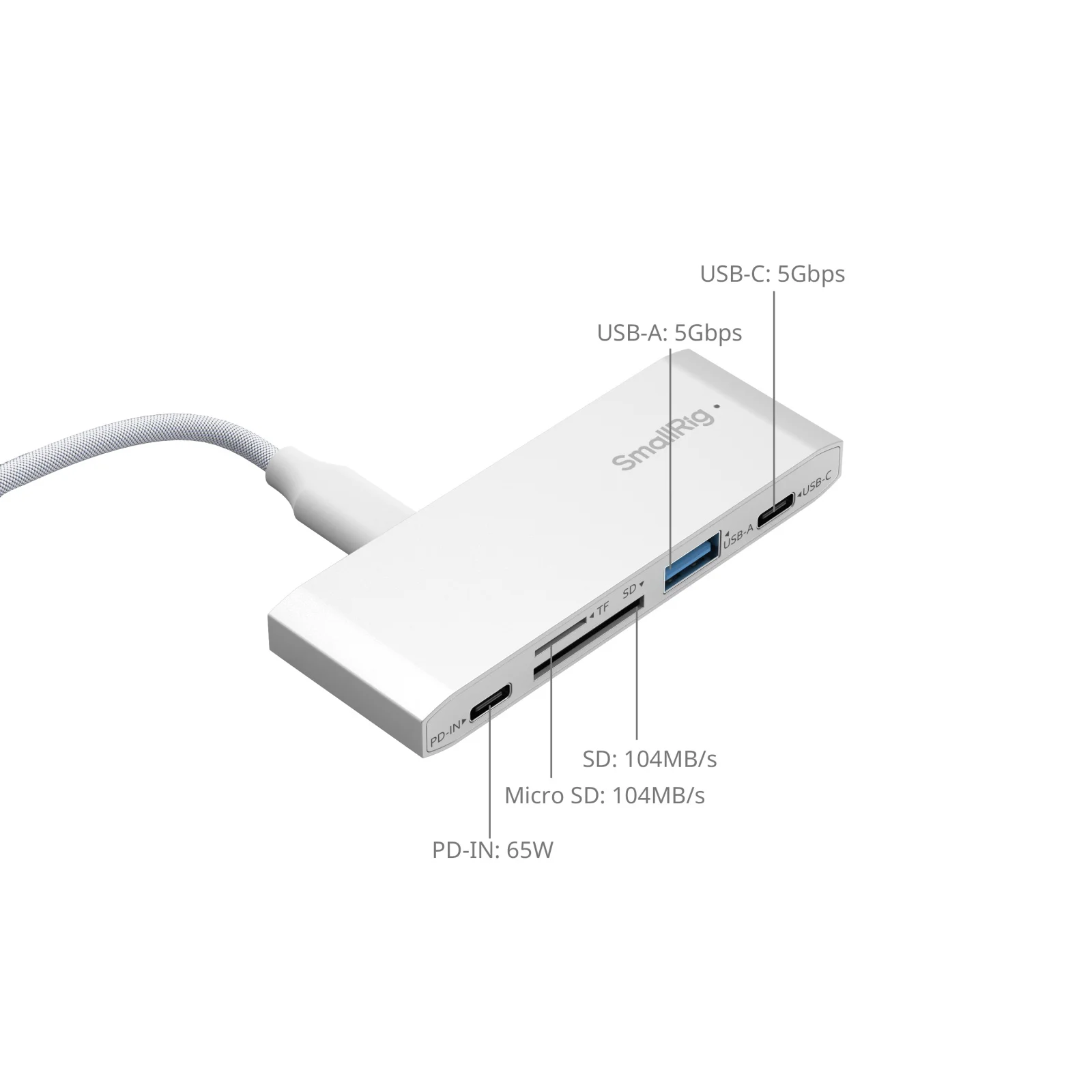 قارئ بطاقات الذاكرة SmallRig 5 في 1 للتصوير الفوتوغرافي أثناء السفر لإدارة جهد احتياطية للصور ومقاطع الفيديو كابل USB-C مقاس 120 سم