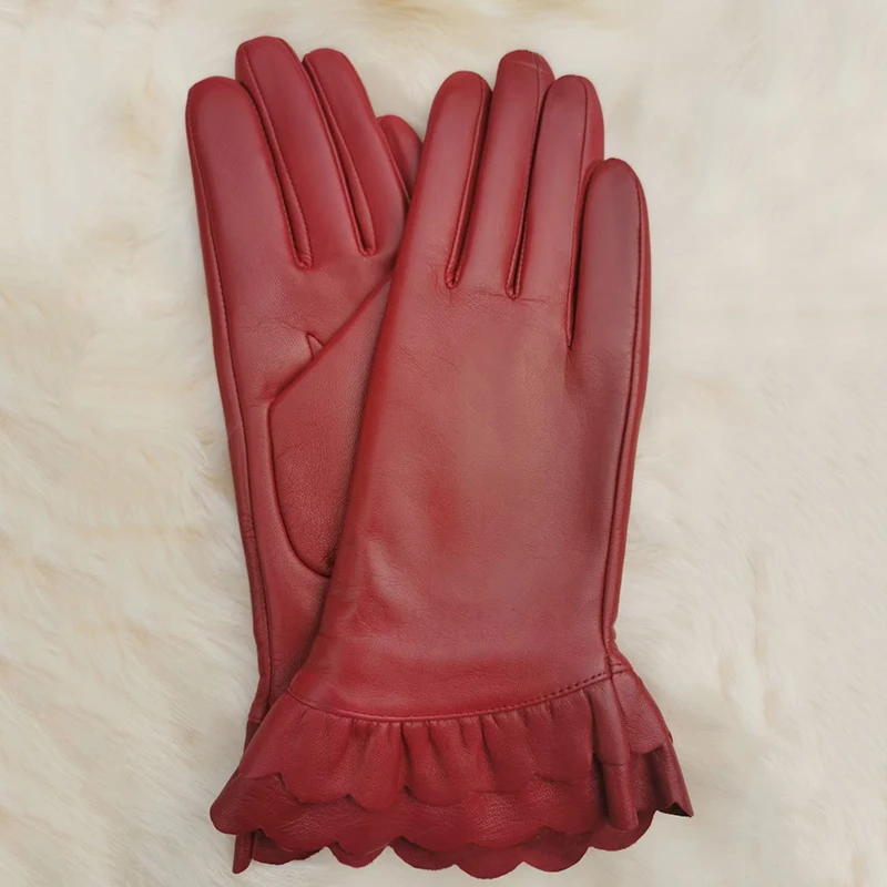 Real Sheepskin Touch Screen Gloves For Women Winter Warm Wave Cut New Driving  Female Color Leather Gloves New high-end 2022