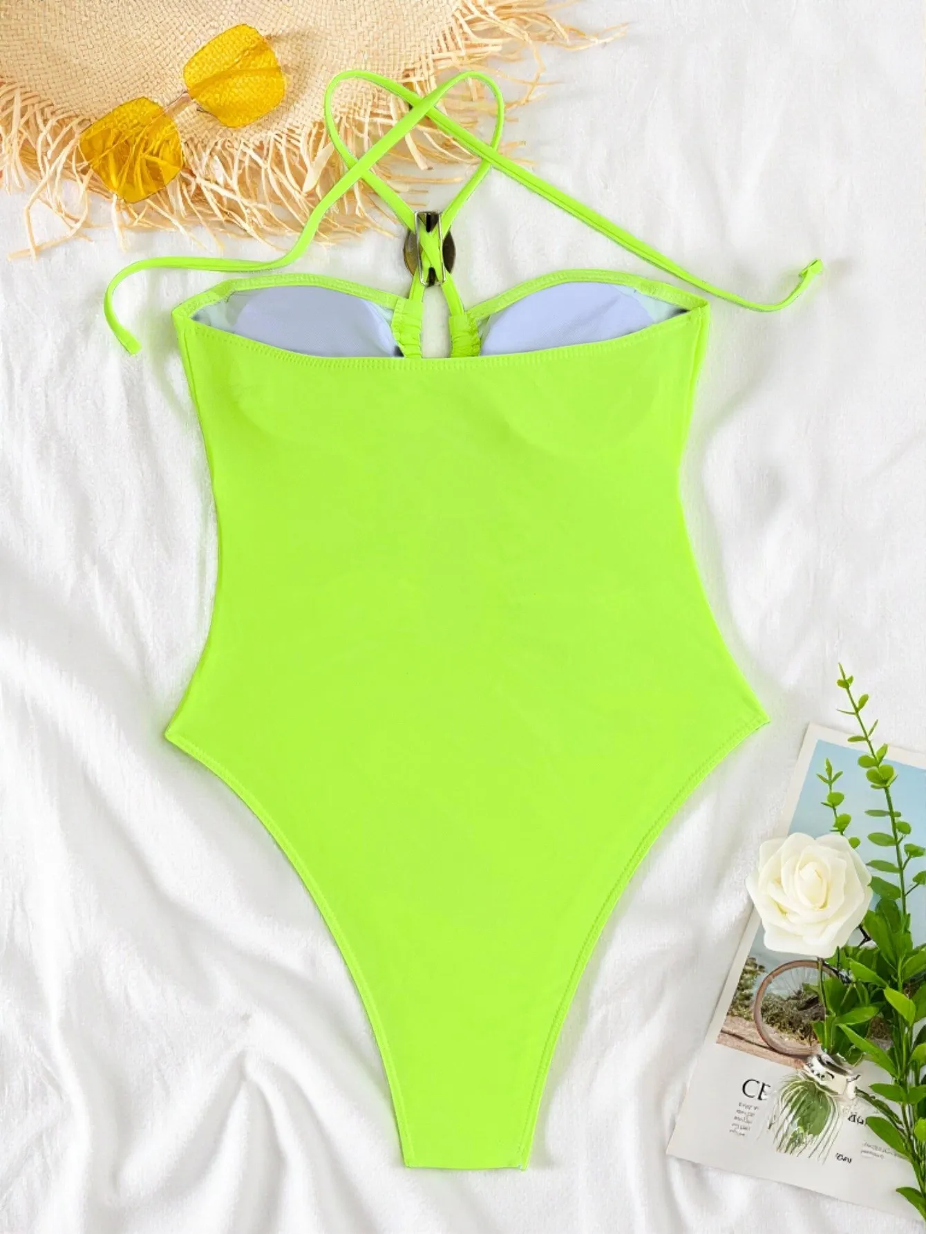 Seksowny strój kąpielowy jednoczęściowy z wycięciami, wiązany na szyi, bikini z wysokim stanem, body, damskie biquini, kostiumy kąpielowe, tankini, trikini