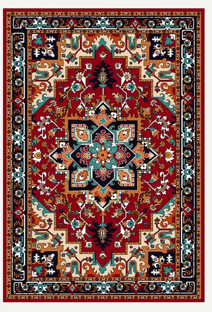 Red Turkish Vintage Design Carpet for Living Room Bedroom Floor Rug Boho Washable Themed Decor Floor Mat Kitchen table floor mat