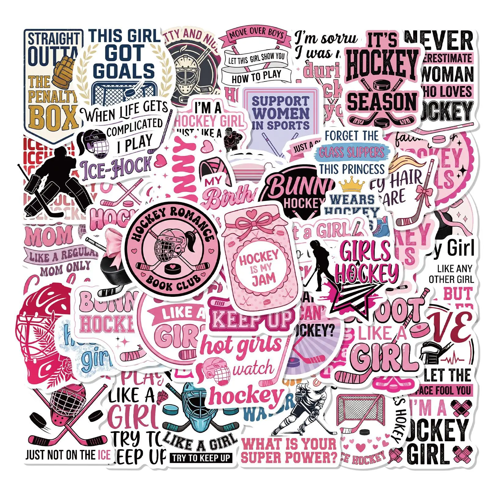 50 Pcs Cartoon Girl Ice Hockey Graffiti Stickers Decorative For Wall Guitar Notebook Luggage Waterproof DIY