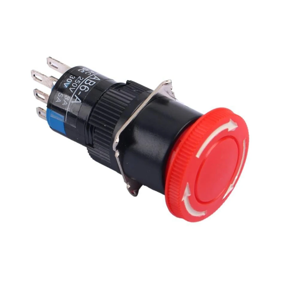 16 مللي متر إيقاف الطوارئ الذاتي قفل زر التبديل دون ضوء سميكة الفضة مطلي 6Pin 2NO/2NC 250 فولت 5A لهب التبديل #5