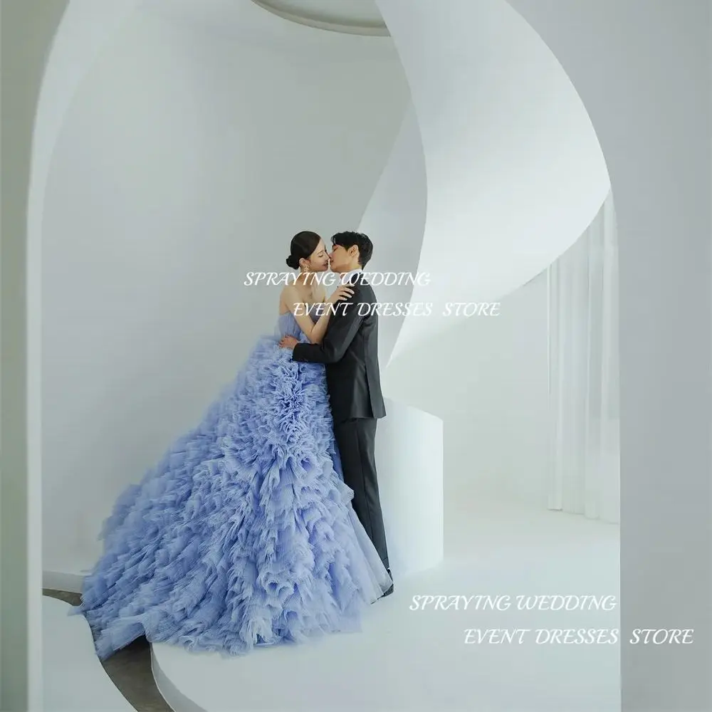 SPRAYING Gorgeous Korea Wedding Dresses Photo Shoot A-line Pleat Sweetheart Collar Evening Gown Strapless Prom Party Dresses