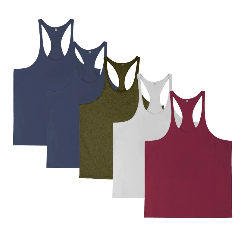 5pcs 100% Cotton Men\'s Tank Tops GYM O-neck Clothing Sports Vest For Boys Bodybuilding  Sleeveless shirt Workout Running male