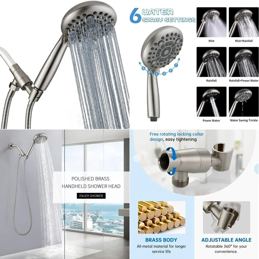 

High-Pressure 6-Setting Handheld Shower with 4.9 Face, Long Hose & Adjustable Bracket