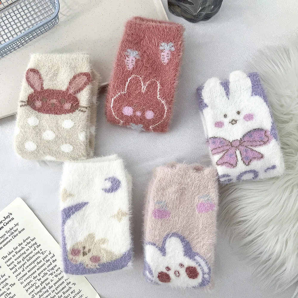 Women's Autumn Winter Socks Mid Tube Socks Mink Velvet Socks Cartoon Socks Floor Sock Fashion Socks Thick Socks Simple Wholesale
