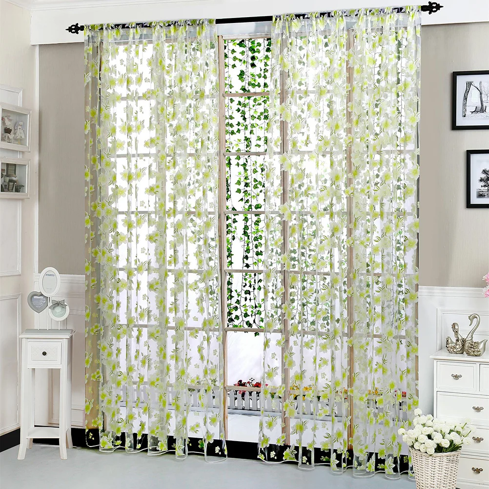 

1 2m Light Green Window Curtains Flowers Leaves Pattern Net Drapes Elegant Sheer Decoration Bedroom Living Room Office