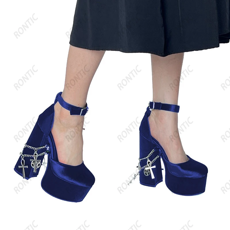 Rontic New Handmade Women Pumps Platform Sexy Chain Chunky Heels Round Toe Beautiful Green Party Cosplay Shoes US Size 5-20 - view 5