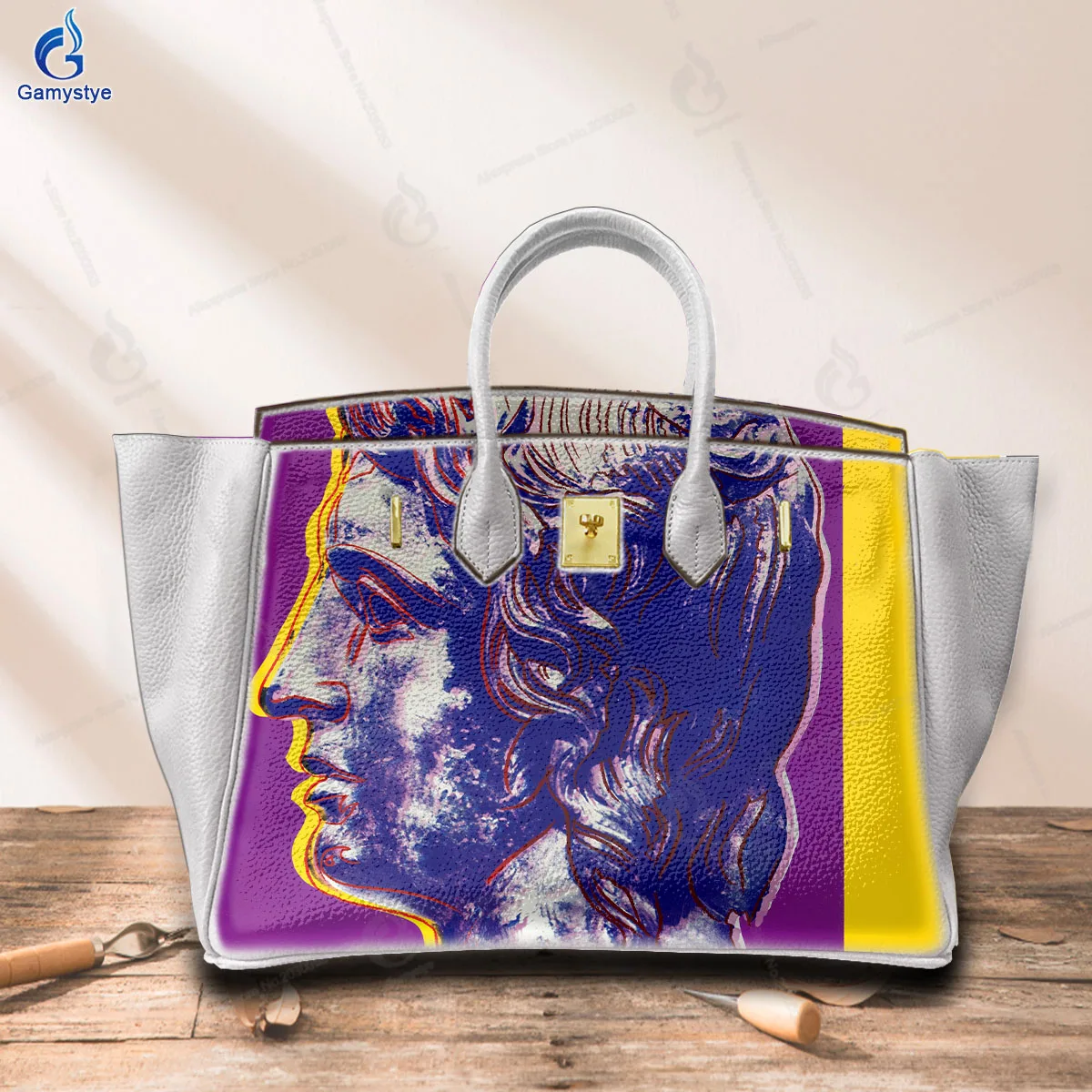 

Women'S Fashion Bags Luxury Designer Brands Messenger Bag Abstract Art Portrait Print100% Real Cowhide Leather Art Hand-Paintin