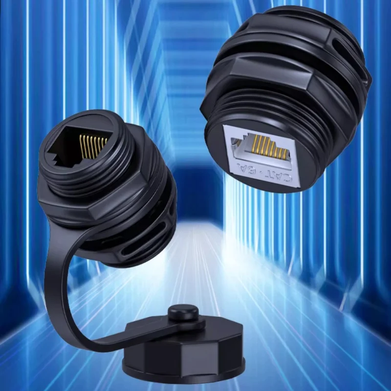 Network RJ45 Pass-Through Waterproof Cat6A RJ 45 Plugs Connector IP67/IP68 Waterproof Ethernet Industrial Grade Panel Socket