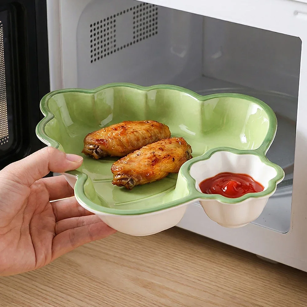Double Grids Ceramic Plate Creative Shape Homehold Porcelain Dinnerware Snacks Dumpling Sauce Condiment Plates