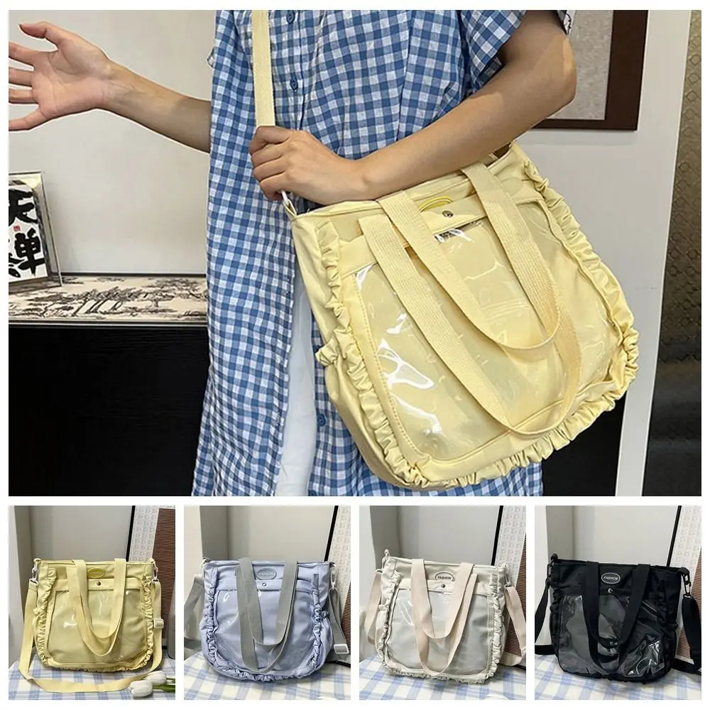 

All-match PVC Transparent Itabag Ruffles Nylon Canvas Tote Bag JK Badge Display Student School Bag Anime Peripherals