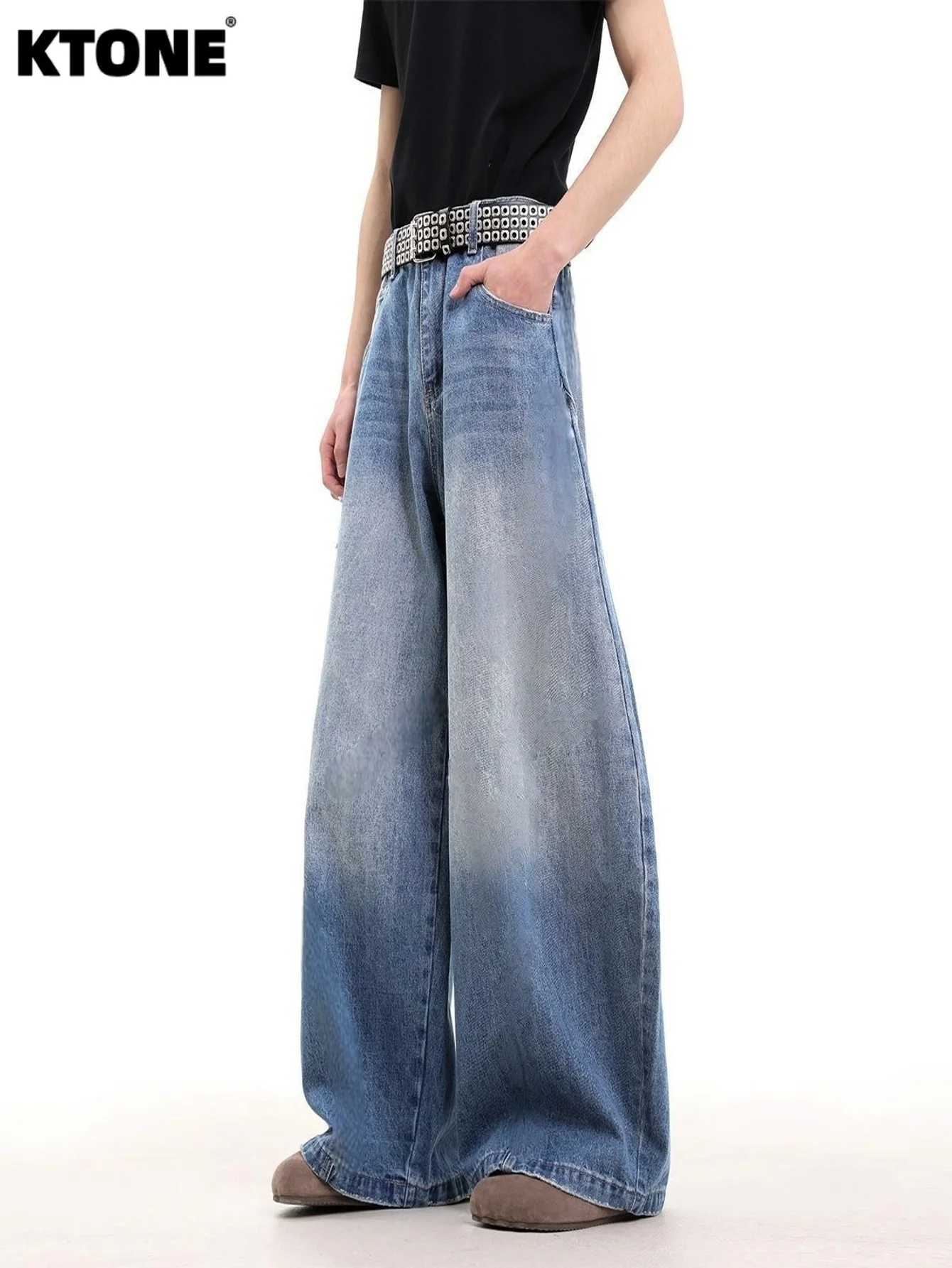 

Свободные синие джинсы для мужчин, оригинальный дизайн в стиле Y2K, уличный стиль, без аксессуаров и ремней.