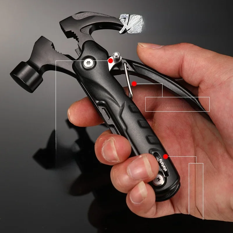 Carbon Steel Hammer Sheep Horn Small Hammer Car Window Breaker Multi Function Combination Tool for Climbing Outdoor Camping