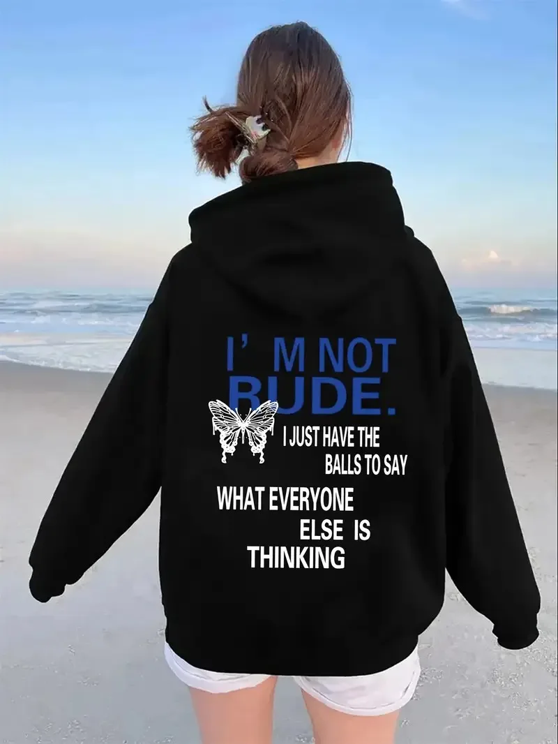

2025 Autumn and Winter Women's Cozy Fleece Lined Hoodie Print Pockets _'m High-end Luxury Is for Both Men and Women Top Y2k