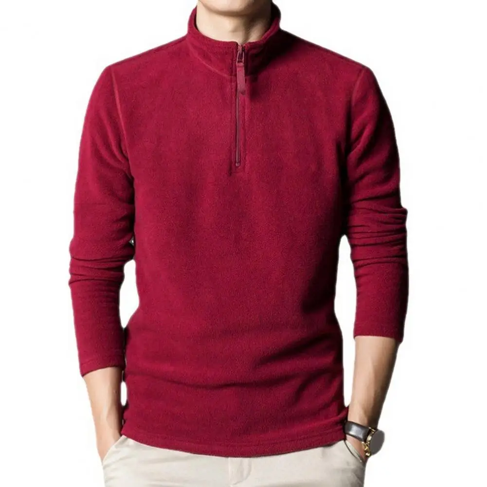 Men Solid Color Sweatshirt Winter Zip up Fleece with Stand Collar Neck Thick Polar Fleece for Wear