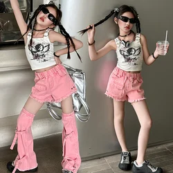 Chic Girl Shorts Summer Children Clothing Kid Pants Youth Girl shorts+tube combination Versatile Design Two Cut Split Pants Suit