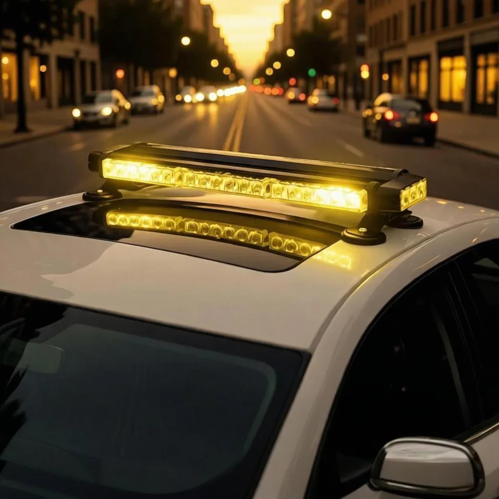 12V 21inch Double Side LED Strobe Light Bar Amber Emergency Hazard Warning Safety Beacon Flashing Light for Vehicles Cars Tow