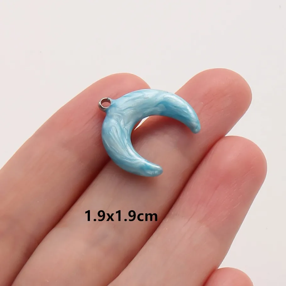 6 Stück Großhandel Blaue Emaille Sonne Mond Stern Anhänger Wicca Zubehör Edelstahl Charms für Schmuckherstellung Halskette Taschenanhänger – Detail 3