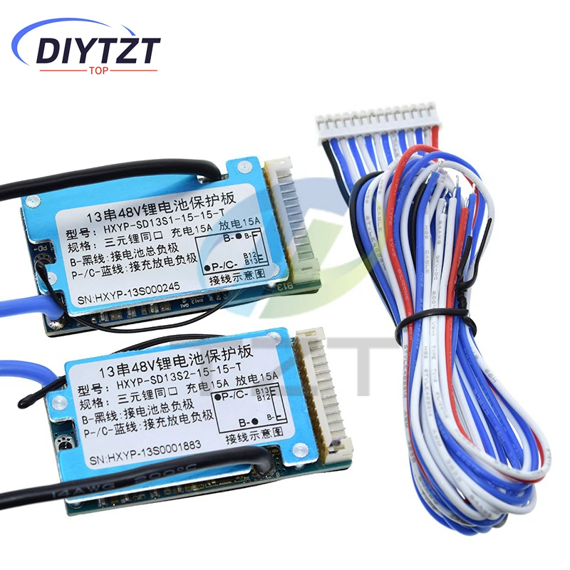 DIYTZT 13S 48V 15A BMS Lmo Ternary Li-ion Lithium 18650 Battery Charge Protection Board With Heat Sink And Temperature Control