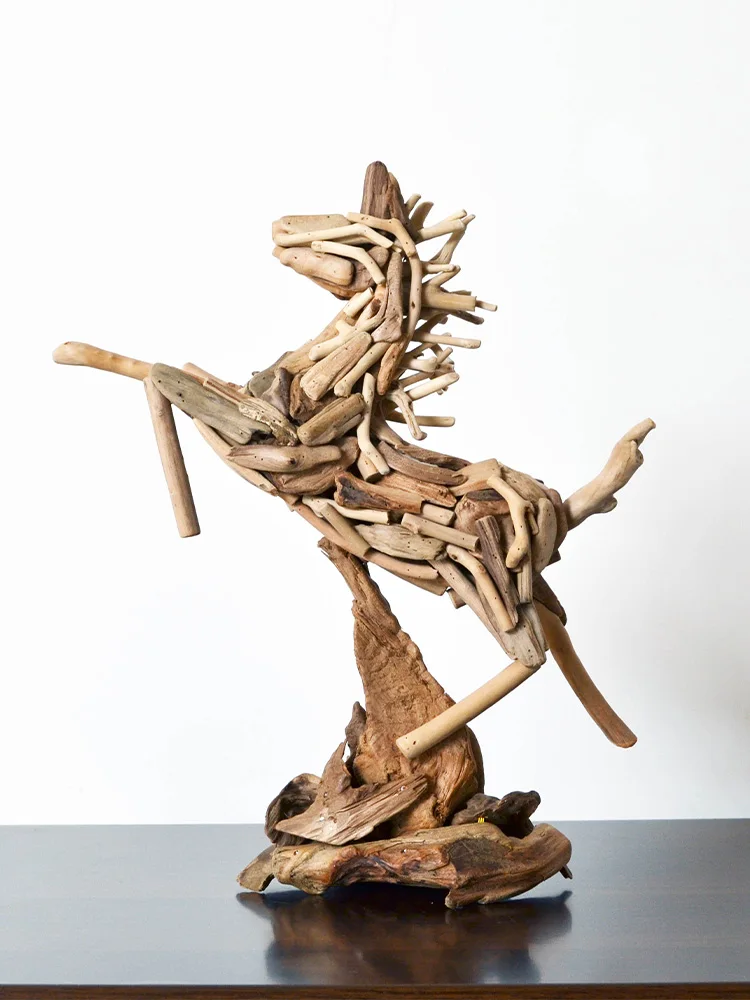 

Handmade solid wood horse ornaments, living room TV cabinet wine cabinet handicrafts, home decoration creative gifts