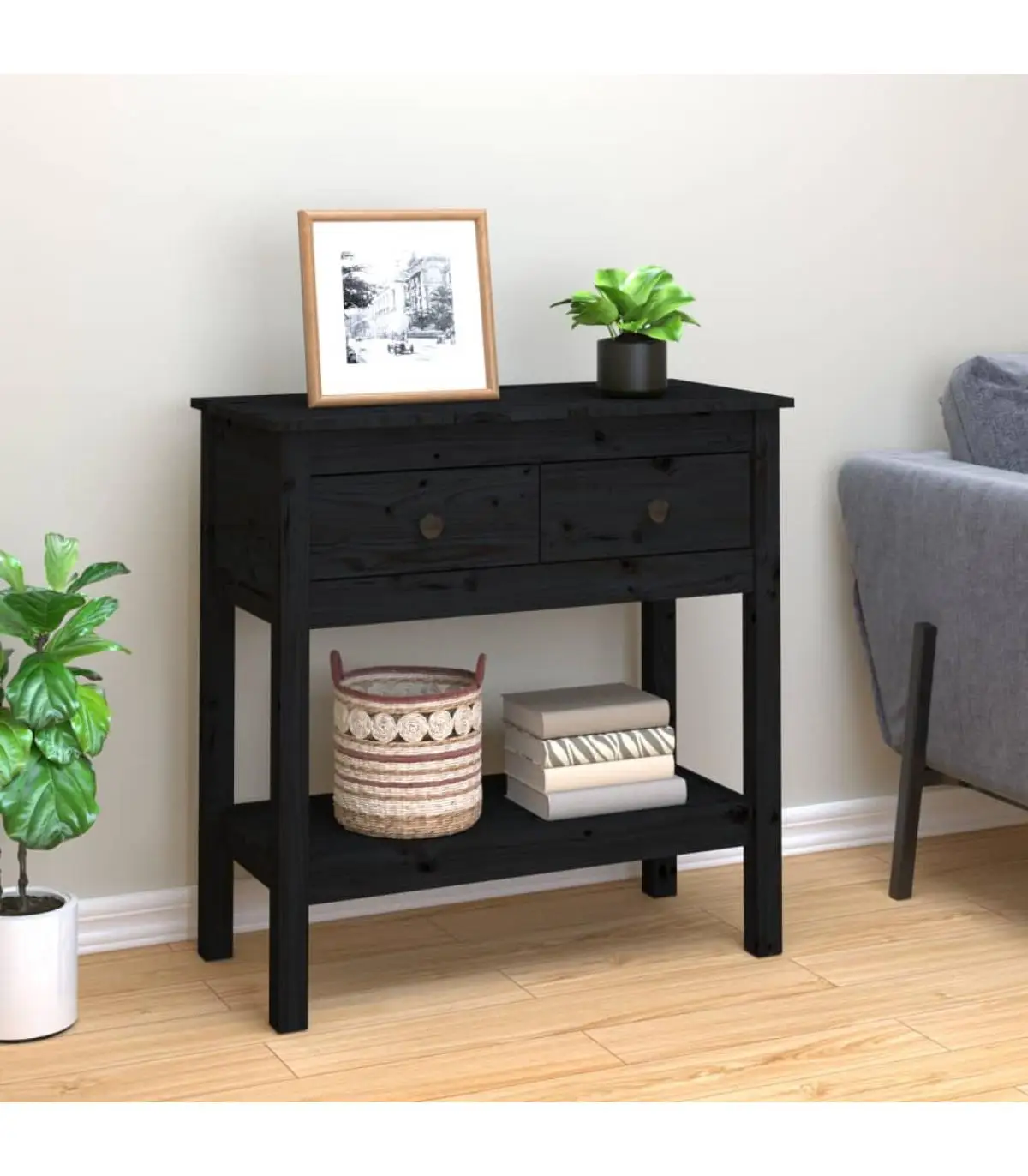 Auxiliary tables console table in Black Pine solid wood 75x35x75 cm