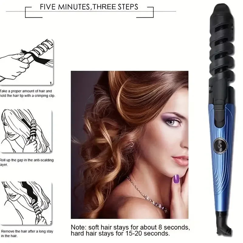 Three-In-One Titanium Alloy Hair Comb with Spiral Design and Negative Ion Technology for Quick Styling and Frizz Control at Home