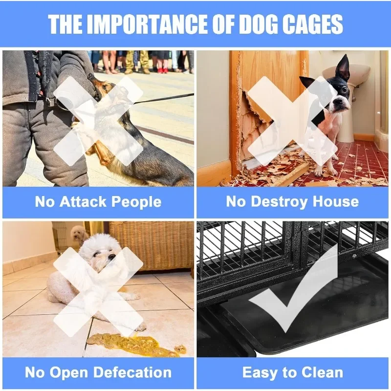 Heavy Metal Kennel, Indestructible Crate, Escape Proof Crate with Lockable Wheel, Large Two-door Crate with Removable Tray