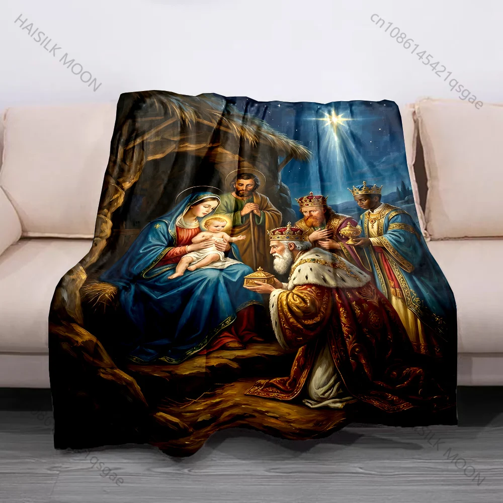 1PC Nativity and Three Wise Men Print Believer Pray blanket Warm soft flannel material suitable for all seasons luxurious gift