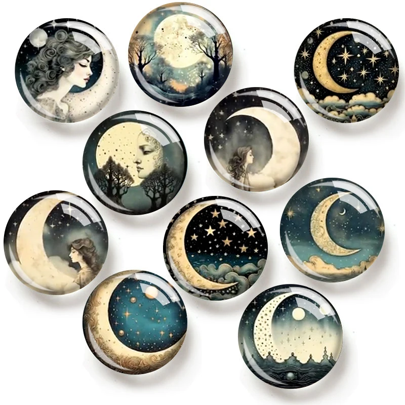 Стеклянные кабошоны MOON and STARS 12/18/20/25 мм для браслетов, подвесок, колец, демонстрационных серег, фурнитура для изготовления украшений