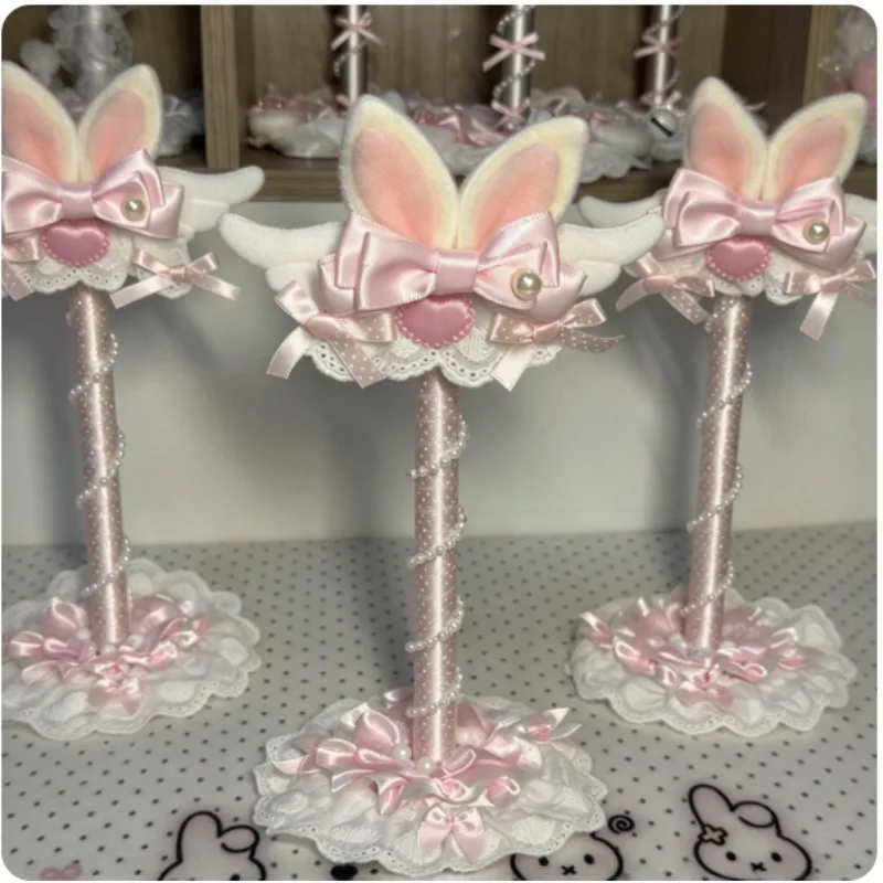Customized Pink Rabbit Ear Headphone Stand Cute and Shiny Headphone Display Stand for Girls' Gaming Table Decoration Gifts