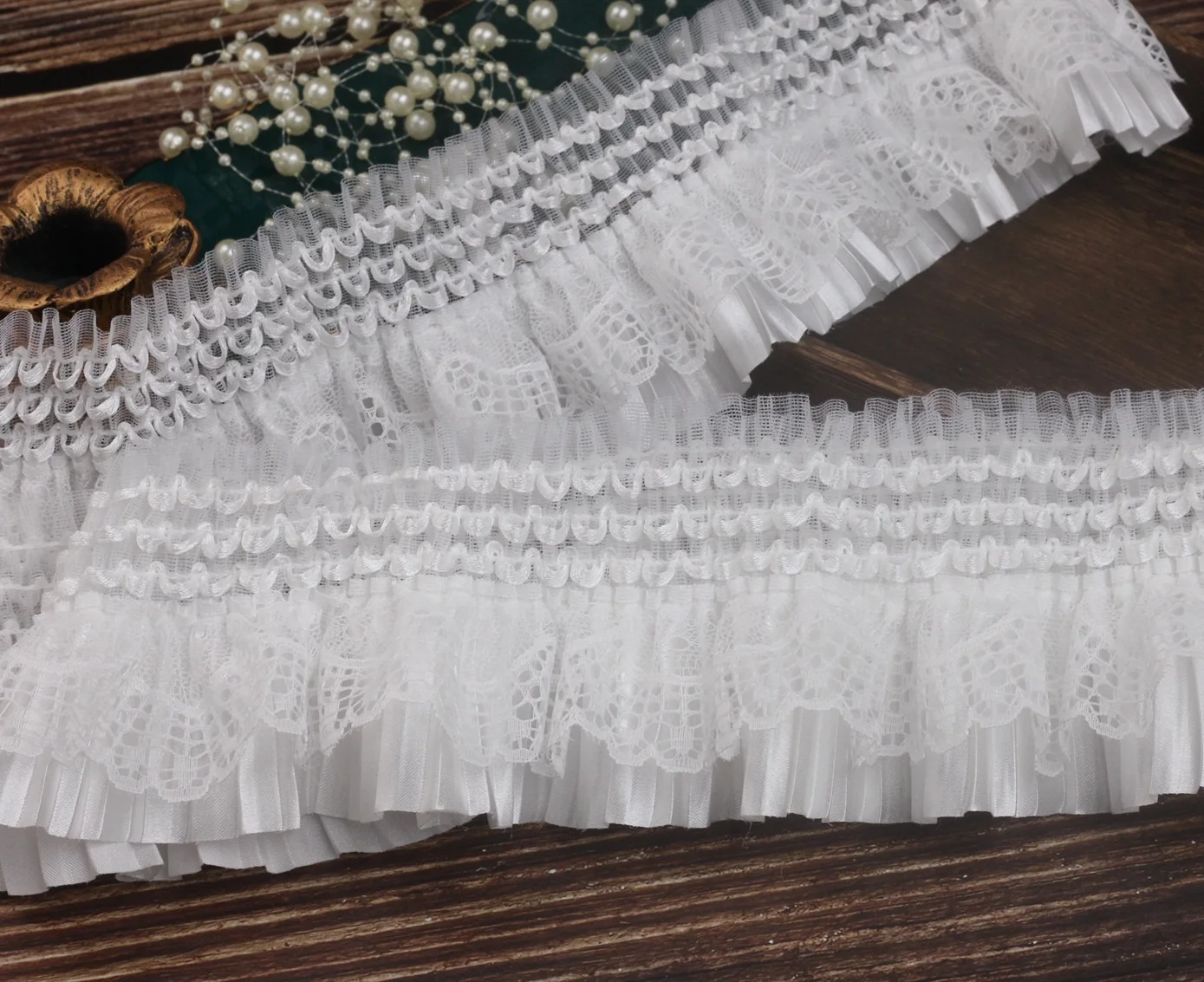 Wholesale 8CM Wide Lace Applique Collar Ribbon Elastic Ruffle Trim Dress Skirts Doll Toy Sewing DIY Guipure Supplies SC813