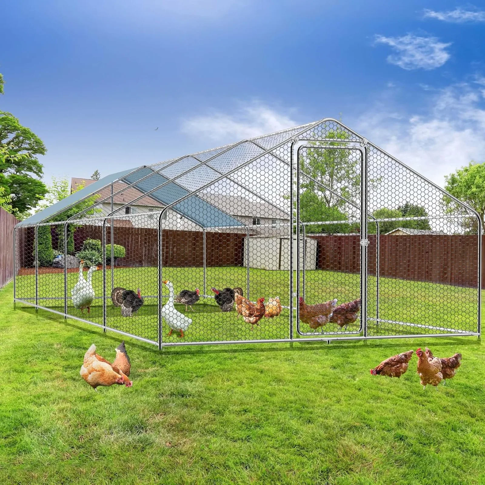 

US Metal Chicken Coop 9.8'L x 26'W x 6.4'H Chicken Runs for Yard with Cover Chicken Play Pen Enclosure Duck CoopCage for Outdoor