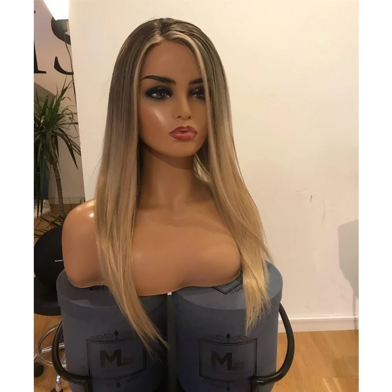 

Medium length wigs Ombre Brown Straight Free Part Wig For Women Daily Use Synthetic Futura Fibre Wigs High Quality