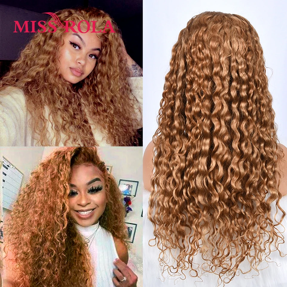 Miss Rola-Perruque brésilienne ondulée avec fermeture à lacet, cheveux humains, cheveux de bébé pré-épilés, cheveux bouclés Remy, densité 180%, 4x4